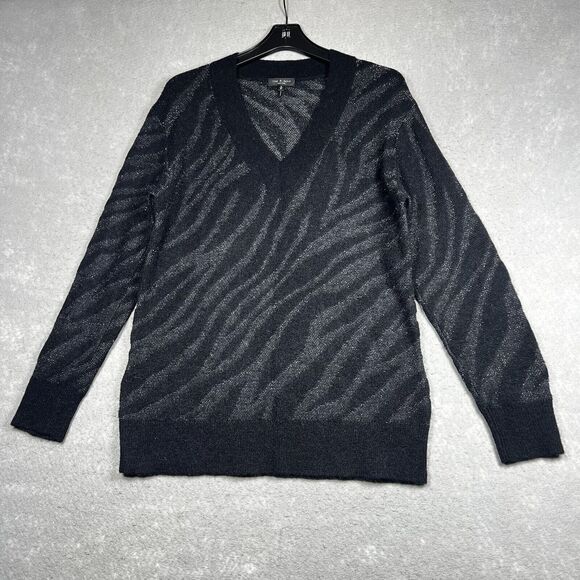Rag & Bone Sweater Womens Size Small Black Silver Metallic Baby Alpaca Blend - Picture 1 of 10